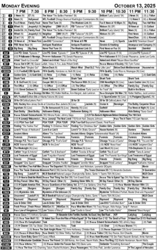 TV listing: Monday, October 13